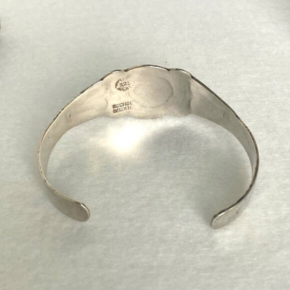 VTG Sterling Silver 925 Mexico Crushed Stone Aztec Cuff Bracelet FLAW Sz 6.25 - Picture 16 of 16